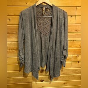 Eyeshadow - Open Cardigan w/ Eyelet Pattern on Back - Gray - Womens Large